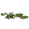 John Deere 7R con caricatrice frontale e rimorchio per trasporto assi tandem (03155)