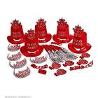 Party Kit Buon Anno Rosso Per 10persone (5 Cilindri, 5 Corone, 5 Trombe Sonore, 5 Lingue Sonore, 1 Rotolo Da 10 Stelle Filanti Decorative)