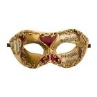 1327: Maschera Veneziana In Plastica C/Dec.Oro E Rosse Su Cartoncino