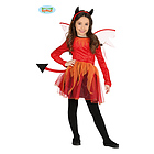 Costume Rosso E Arancio Diavolessa Con Coda Bambina Taglia 5-6 Anni (87379)