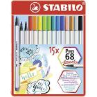 Stabilo Pen 68 Brush Scatola In Metallo Da 15 Pz