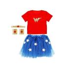 Costume Wonder Elasticizzato, Maglietta Tutu Copricapo Bracciali per Bambina 3-4 anni