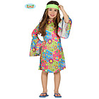 Costume Verde Fiorato Anni 60 Figlia Dei Fiori Hippie Bambina Taglia 5-6 Anni (85607)