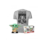 Funko Tee+Pop Baby Yoda Grogu con Cookie Mandalorian L