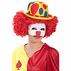 Maschera clown mezzo viso in tessuto bianco con naso in plastica morbida