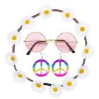 Accessori costume Hippie (fascia per testa con fiori, orecchini, occhiali)
