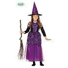 Costume Lungo Strega Streghetta Viola E Nero Bambina Taglia 7-9 Anni (87758)