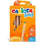 6 Pastelli Carioca Baby 3 In 1 (Pastello A Cera Matita E Colore Acquerellabile) - Temperino Incluso