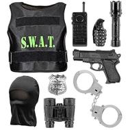Costume S.W.A.T. (giubbotto antiproiettile, maschera, distintivo, pistola, manette, radio, torcia, bomba a mano, binocolo)