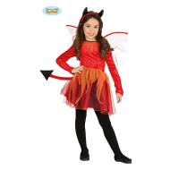 Costume Rosso E Arancio Diavolessa Con Coda Bambina Taglia 7-9 Anni (87380)