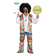 Costume Uomo Hippie Azzurro Fiorato Taglia L (84393)