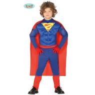 Costume Supereroe Muscoloso Mantello Rosso Bambino Taglia 5-6 Anni (88488)