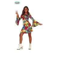 Costume Donna Hippie Azzurro Fiorato Taglia L (86553)