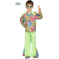 Costume Verde Fiorato Anni 60 Figlio Dei Fiori Hippie Bambino Taglia 7-9 Anni (85604)