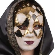 Maschera in cartapesta con rombi oro e neri