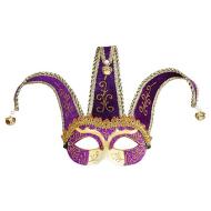 Maschera Jolly Viola Decorata conglitter Oro e Viola con Campanelline