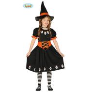 Costume Strega Streghetta Nero E Arancione Bambina Taglia 7-9 Anni (87740)