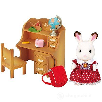 Sorella coniglio cioccolato con scrivania (5016)