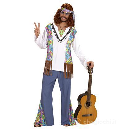 Uomo Hippie Woodstock (Camicia Con Gilet, Pantaloni, Fascia Per Testa) M