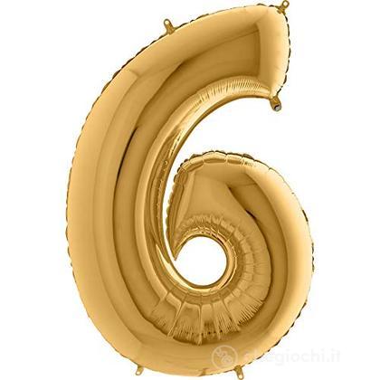 Palloncino Mylar 40 (100cm) Numero 6 Gold (Oro)
