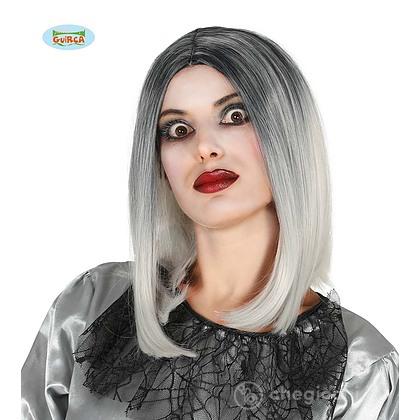Parrucca Caschetto Lungo Nero-Bianco Hq Confezione (4029)