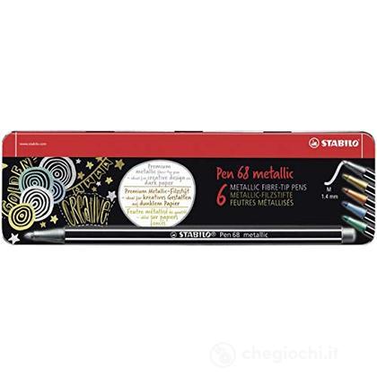 Stabilo Pen 68 Metallic Scatola Metallo Da 6 Pz.In 5 Col.2 Argento