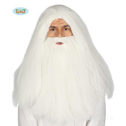 Parrucca Bianca Lunga Liscia Con Barba (4039)