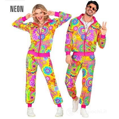 Tuta Party Fashion Hippie Groovy Love Fluorescente (giacca, pantaloni) M - Costume Adulto Unisex - Disco, Festivals, Anni '60 - Hippie e Reggae, Anni 