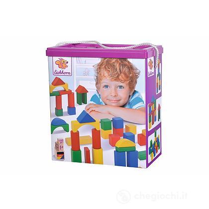 EverEarth 50 Blocchi Di Legno Colorati In Secchiello Con Coperchio Forato - Gioco Educativo 18+ Mesi