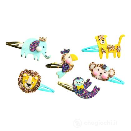 6 Barrette Per Capelli Glitterate Exotic Animals - da 5 a 10 anni (J09178)