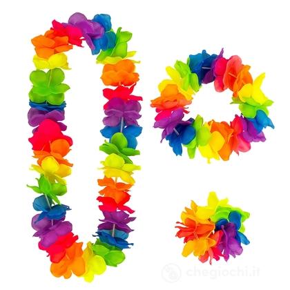 Set Hawaiano Multicolore (Collana, Corona, Braccialetto) (16297)