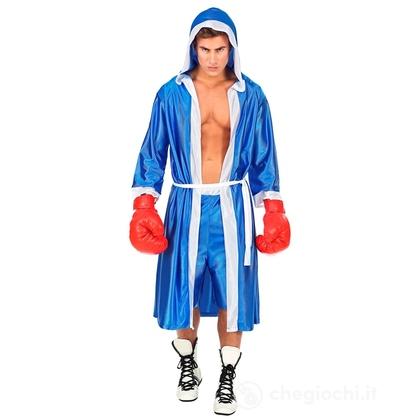 Pugile blu (mantello con cappuccio, cintura, pantaloncini) L - Costume Adulto Uomo - Sport e Tifosi