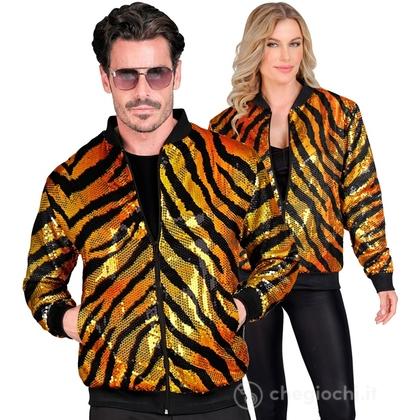 Bomber Party Fashion (bomber in paillettes animalier tigre) XXL  -  Adulto Unisex - Showtime,  Showgirls e Showmen, Disco, Festivals, Anni '80, Party 
