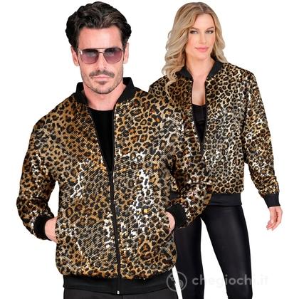 Bomber Party Fashion (bomber in paillettes animalier leopardo) S/M  -  Adulto Unisex - Showtime,  Showgirls e Showmen, Disco, Festivals, Anni '80, Par