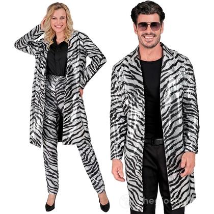 Cappotto Party Fashion (cappotto in paillettes animalier zebra) S/M  - Costume Adulto Unisex - Showtime,  Showgirls e Showmen, Disco, Festivals, Anni 