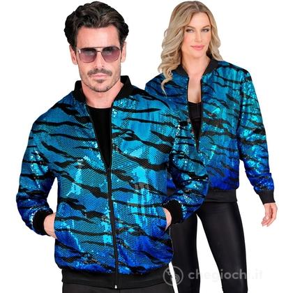Bomber Party Fashion (bomber in paillettes onde blu) XXL  -  Adulto Unisex - Showtime,  Showgirls e Showmen, Disco, Festivals, Anni '80, Party Fashion