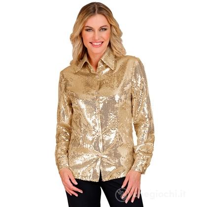 Camicia Party Fashion (camicia in paillettes oro) XXL  -  Adulto Donna - Showtime,  Showgirls e Showmen, Disco, Festivals, Anni '80, Party Fashion, Ca