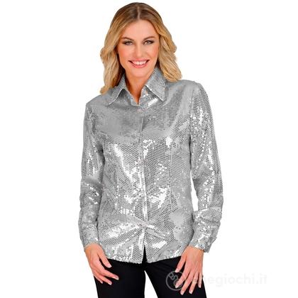 Camicia Party Fashion (camicia in paillettes argento) S/M  -  Adulto Donna - Showtime,  Showgirls e Showmen, Disco, Festivals, Anni '80, Party Fashion