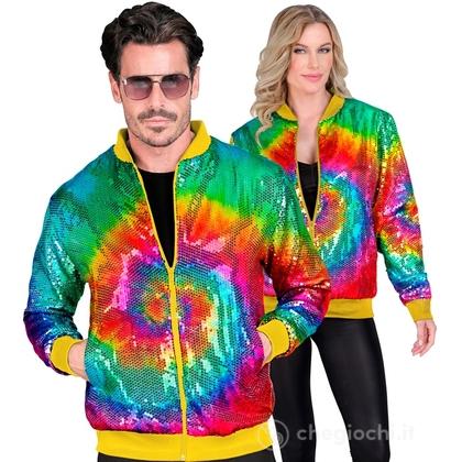 Bomber Party Fashion (bomber in paillettes tie dye) S/M  -  Adulto Unisex - Showtime,  Showgirls e Showmen, Disco, Festivals, Party Fashion, Feste Inv