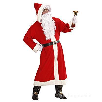 Babbo Natale Dei Vecchi Tempi Super Lusso (Cappotto Con Cappuccio, Cintura, Copristivali Con Fibbie, Parrucca, Barba Con Baffi, Sopracciglia) (One Siz