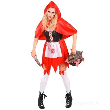 Mantellino Rosso Zombie (vestito, mantellina con cappuccio, autoreggenti con fiocco) S - Costume Adulto Donna - Fantasia e Favole, Halloween, Personag