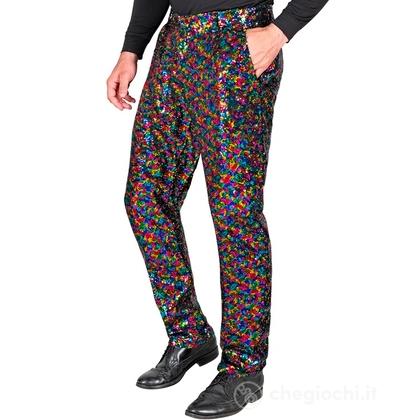 Pantaloni Party Fashion (pantaloni in paillettes multicolore) L -  Adulto Uomo - Showtime,  Showgirls e Showmen, Disco, Festivals, Anni '80, Party Fas
