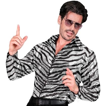Camicia Party Fashion (camicia in paillettes animalier zebra) S/M  -  Adulto Uomo - Showtime,  Showgirls e Showmen, Disco, Festivals, Anni '80, Party 