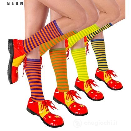 Calze Rigate Fluorescenti ass. in 4 combinazioni di colori Taglia Unica - Adulto Unisex - Clown e Circo, Feste dei Bambini e di Compleanno