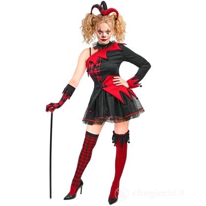 Evil Jester (vestito, pantaloncini, calze autoreggenti, giarrettiera, cintura, copricapo, girocollo, guanto) M - Costume Adulto Donna - Clown e Circo,