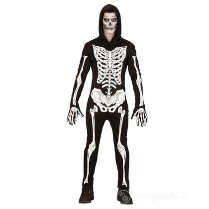Scheletro (tuta con cappuccio, guanti) S - Costume Adulto Uomo - Halloween, Personaggi Gotici e Horror
