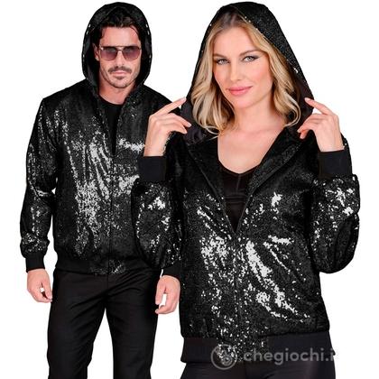 Bomber Con Cappuccio Party Fashion (bomber con cappuccio in paillettes nero) L/XL -  Adulto Unisex - Showtime,  Showgirls e Showmen, Disco, Festivals,
