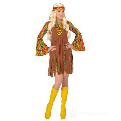 Ragazza Hippie (Vestito Con Gilet, Fascia Per Testa, Collana Segno Della Pace) XXL