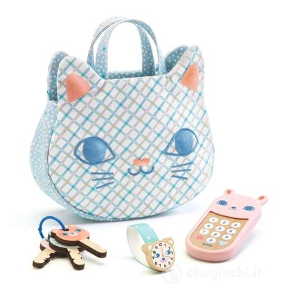 Borsetta Gattino con cellulare, chiavi e orologio in legno (DJ05564)