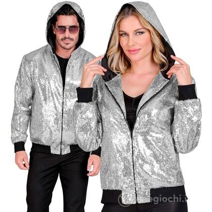 Bomber Con Cappuccio Party Fashion (bomber con cappuccio in paillettes argento) L/XL -  Adulto Unisex - Showtime,  Showgirls e Showmen, Disco, Festiva